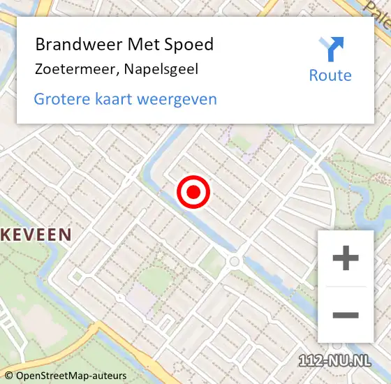 Locatie op kaart van de 112 melding: Brandweer Met Spoed Naar Zoetermeer, Napelsgeel op 9 januari 2024 10:47