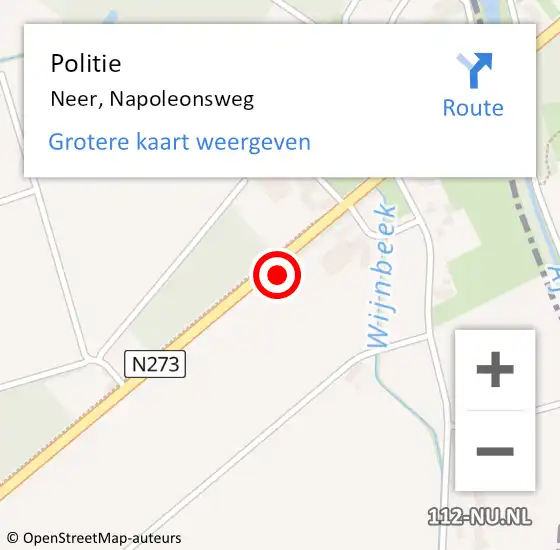 Locatie op kaart van de 112 melding: Politie Neer, Napoleonsweg op 9 januari 2024 11:42