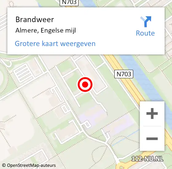 Locatie op kaart van de 112 melding: Brandweer Almere, Engelse mijl op 9 januari 2024 13:01