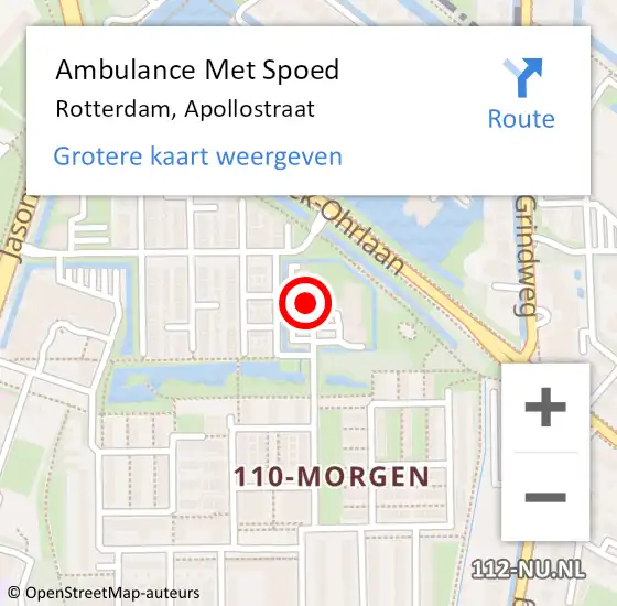 Locatie op kaart van de 112 melding: Ambulance Met Spoed Naar Rotterdam, Apollostraat op 9 januari 2024 13:10