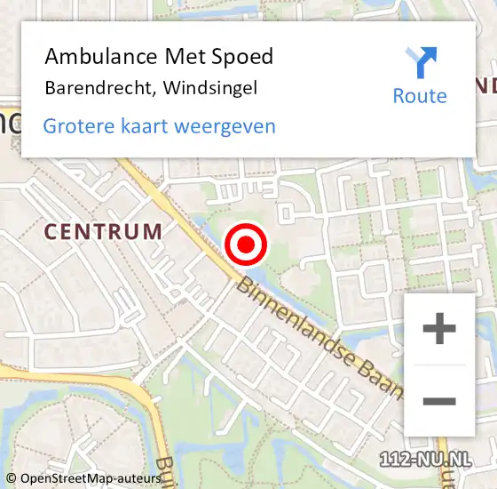 Locatie op kaart van de 112 melding: Ambulance Met Spoed Naar Barendrecht, Windsingel op 9 januari 2024 13:19