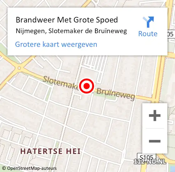 Locatie op kaart van de 112 melding: Brandweer Met Grote Spoed Naar Nijmegen, Slotemaker de Bruïneweg op 9 januari 2024 16:33
