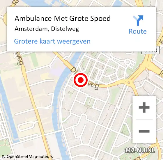 Locatie op kaart van de 112 melding: Ambulance Met Grote Spoed Naar Amsterdam, Distelweg op 9 januari 2024 16:39