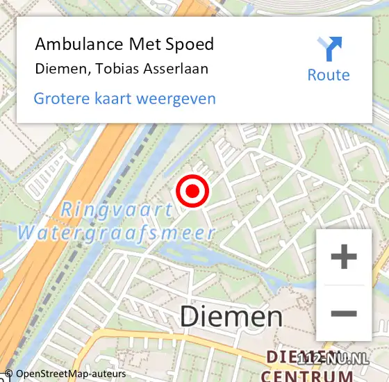 Locatie op kaart van de 112 melding: Ambulance Met Spoed Naar Diemen, Tobias Asserlaan op 9 januari 2024 16:47