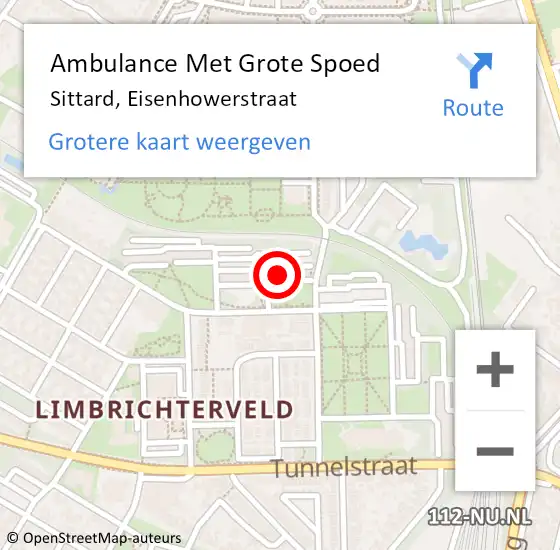 Locatie op kaart van de 112 melding: Ambulance Met Grote Spoed Naar Sittard, Eisenhowerstraat op 9 januari 2024 17:02