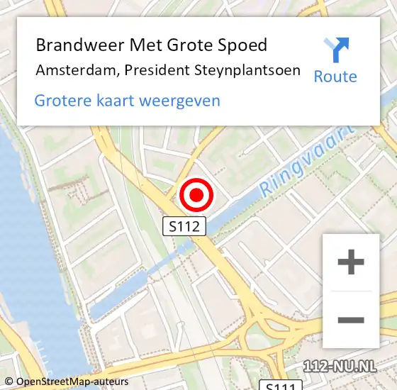 Locatie op kaart van de 112 melding: Brandweer Met Grote Spoed Naar Amsterdam, President Steynplantsoen op 9 januari 2024 17:20