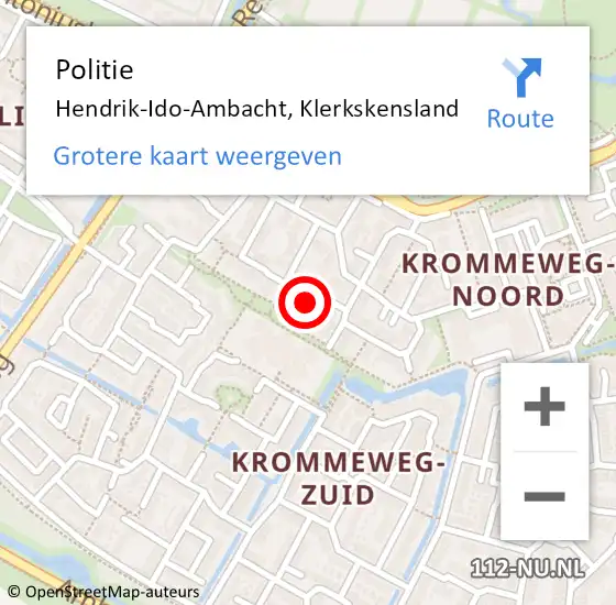 Locatie op kaart van de 112 melding: Politie Hendrik-Ido-Ambacht, Klerkskensland op 9 januari 2024 17:51