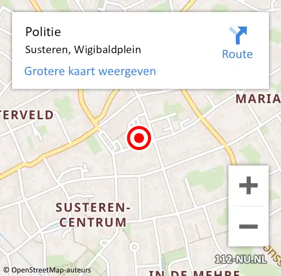 Locatie op kaart van de 112 melding: Politie Susteren, Wigibaldplein op 9 januari 2024 19:02
