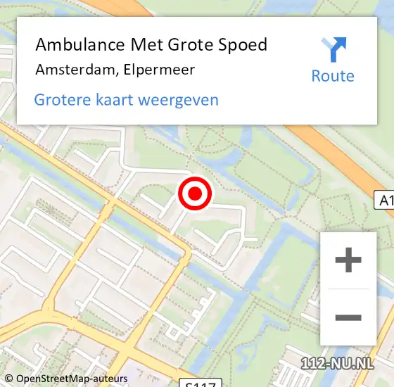 Locatie op kaart van de 112 melding: Ambulance Met Grote Spoed Naar Amsterdam, Elpermeer op 9 januari 2024 19:24