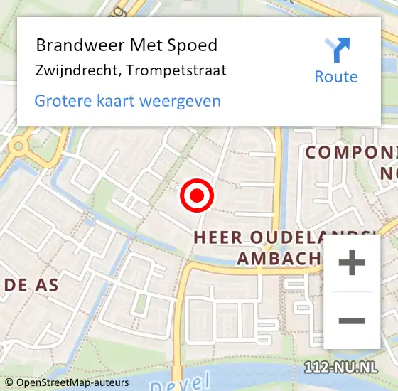 Locatie op kaart van de 112 melding: Brandweer Met Spoed Naar Zwijndrecht, Trompetstraat op 9 januari 2024 21:11