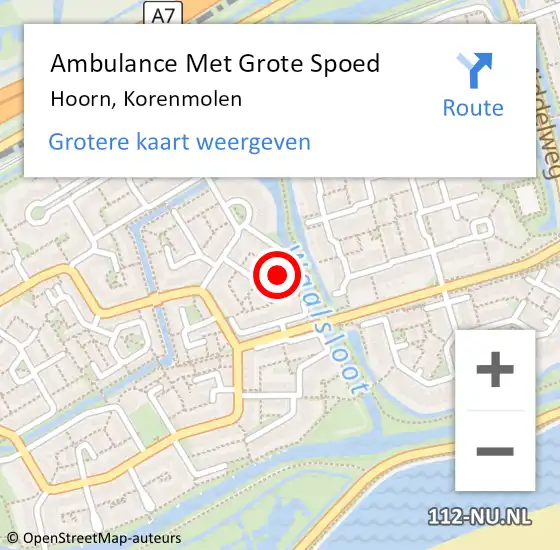 Locatie op kaart van de 112 melding: Ambulance Met Grote Spoed Naar Hoorn, Korenmolen op 10 januari 2024 00:16