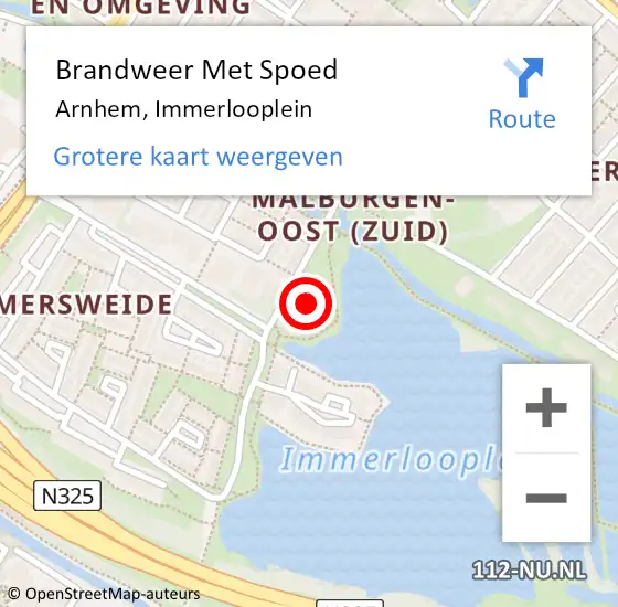 Locatie op kaart van de 112 melding: Brandweer Met Spoed Naar Arnhem, Immerlooplein op 10 januari 2024 00:22