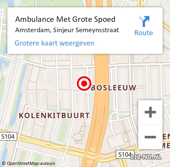 Locatie op kaart van de 112 melding: Ambulance Met Grote Spoed Naar Amsterdam, Sinjeur Semeynsstraat op 10 januari 2024 02:12