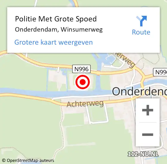 Locatie op kaart van de 112 melding: Politie Met Grote Spoed Naar Onderdendam, Winsumerweg op 10 januari 2024 07:22