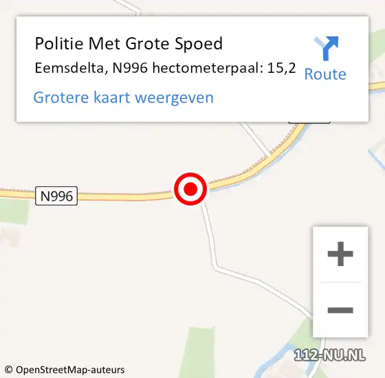 Locatie op kaart van de 112 melding: Politie Met Grote Spoed Naar Eemsdelta, N996 hectometerpaal: 15,2 op 10 januari 2024 07:22