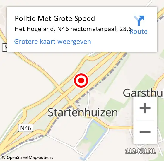 Locatie op kaart van de 112 melding: Politie Met Grote Spoed Naar Het Hogeland, N46 hectometerpaal: 28,6 op 10 januari 2024 08:31