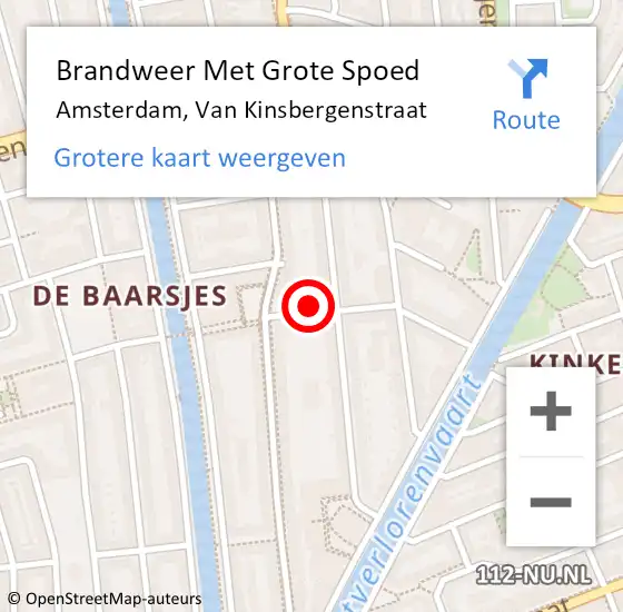 Locatie op kaart van de 112 melding: Brandweer Met Grote Spoed Naar Amsterdam, Van Kinsbergenstraat op 10 januari 2024 09:51