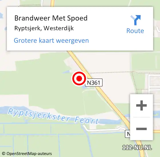 Locatie op kaart van de 112 melding: Brandweer Met Spoed Naar Ryptsjerk, Westerdijk op 10 januari 2024 11:03