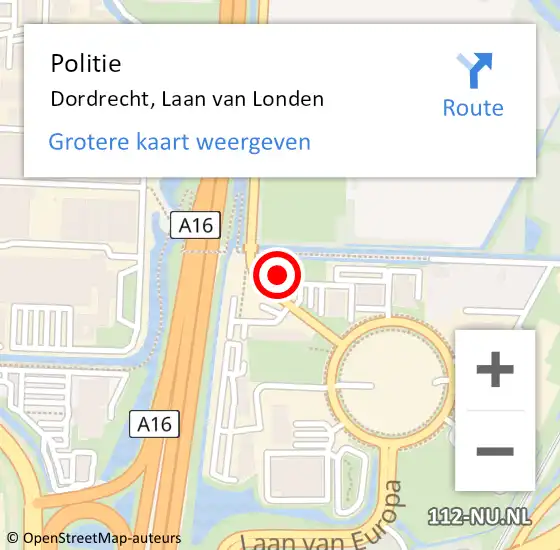 Locatie op kaart van de 112 melding: Politie Dordrecht, Laan van Londen op 10 januari 2024 12:37