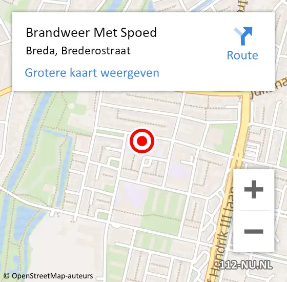 Locatie op kaart van de 112 melding: Brandweer Met Spoed Naar Breda, Brederostraat op 10 januari 2024 12:41
