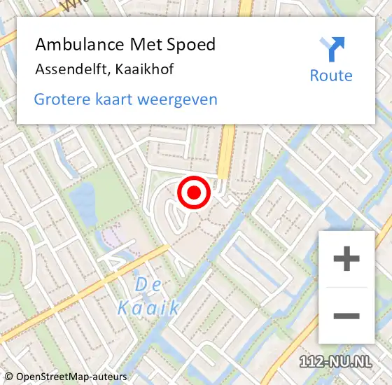 Locatie op kaart van de 112 melding: Ambulance Met Spoed Naar Assendelft, Kaaikhof op 10 januari 2024 12:54