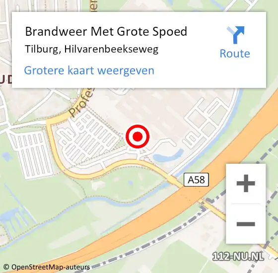 Locatie op kaart van de 112 melding: Brandweer Met Grote Spoed Naar Tilburg, Hilvarenbeekseweg op 10 januari 2024 13:19