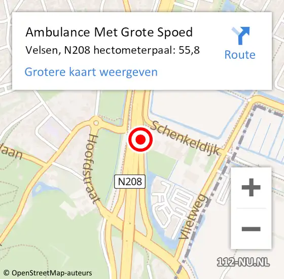 Locatie op kaart van de 112 melding: Ambulance Met Grote Spoed Naar Velsen, N208 hectometerpaal: 55,8 op 10 januari 2024 13:26