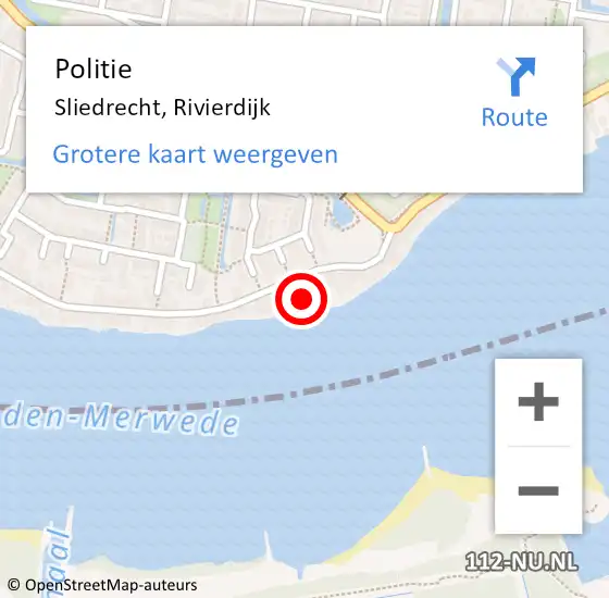 Locatie op kaart van de 112 melding: Politie Sliedrecht, Rivierdijk op 10 januari 2024 14:03