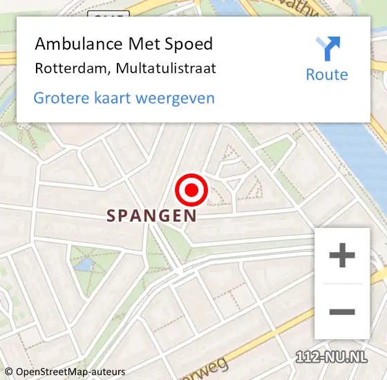 Locatie op kaart van de 112 melding: Ambulance Met Spoed Naar Rotterdam, Multatulistraat op 10 januari 2024 14:15