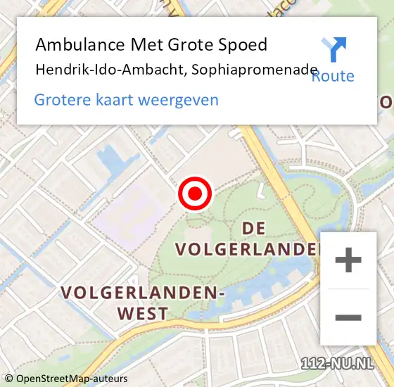Locatie op kaart van de 112 melding: Ambulance Met Grote Spoed Naar Hendrik-Ido-Ambacht, Sophiapromenade op 10 januari 2024 14:31