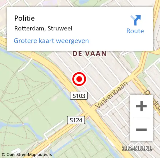 Locatie op kaart van de 112 melding: Politie Rotterdam, Struweel op 10 januari 2024 14:40