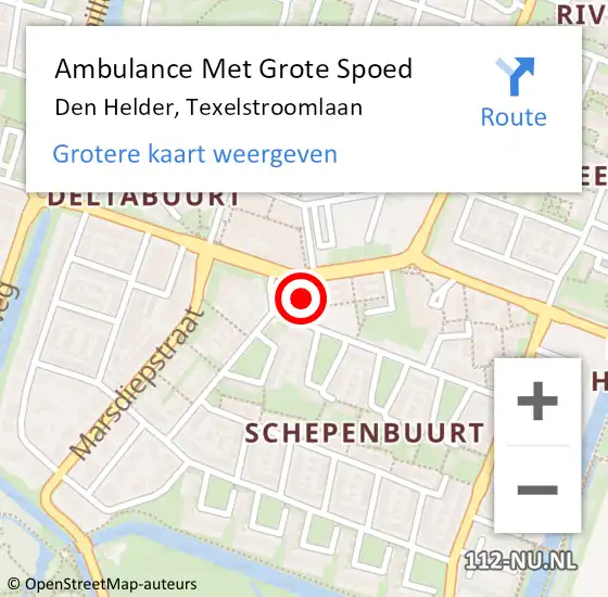 Locatie op kaart van de 112 melding: Ambulance Met Grote Spoed Naar Den Helder, Texelstroomlaan op 10 januari 2024 15:04