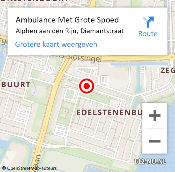 Locatie op kaart van de 112 melding: Ambulance Met Grote Spoed Naar Alphen aan den Rijn, Diamantstraat op 10 januari 2024 15:23