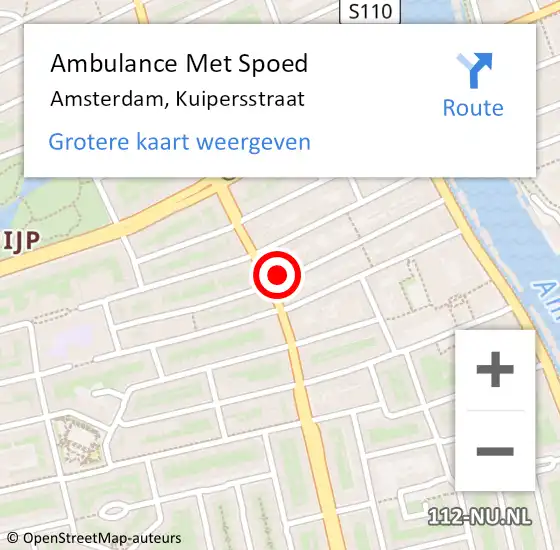 Locatie op kaart van de 112 melding: Ambulance Met Spoed Naar Amsterdam, Kuipersstraat op 10 januari 2024 15:43