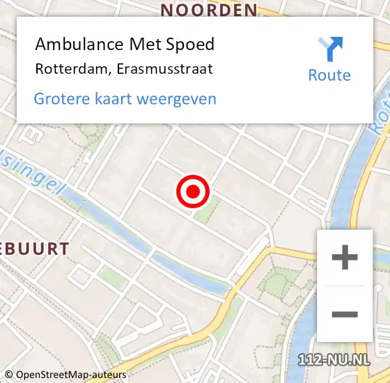 Locatie op kaart van de 112 melding: Ambulance Met Spoed Naar Rotterdam, Erasmusstraat op 10 januari 2024 15:51