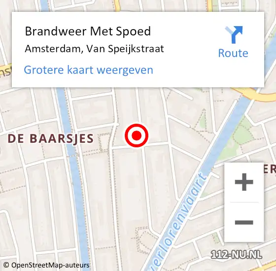 Locatie op kaart van de 112 melding: Brandweer Met Spoed Naar Amsterdam, Van Speijkstraat op 10 januari 2024 16:14