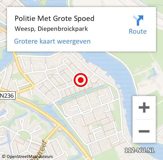 Locatie op kaart van de 112 melding: Politie Met Grote Spoed Naar Weesp, Diepenbroickpark op 10 januari 2024 17:13
