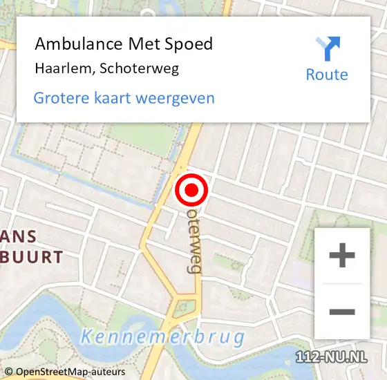 Locatie op kaart van de 112 melding: Ambulance Met Spoed Naar Haarlem, Schoterweg op 10 januari 2024 17:22