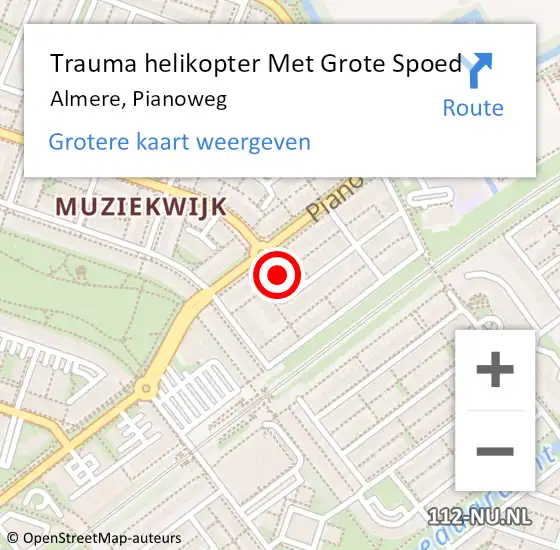 Locatie op kaart van de 112 melding: Trauma helikopter Met Grote Spoed Naar Almere, Pianoweg op 10 januari 2024 18:07