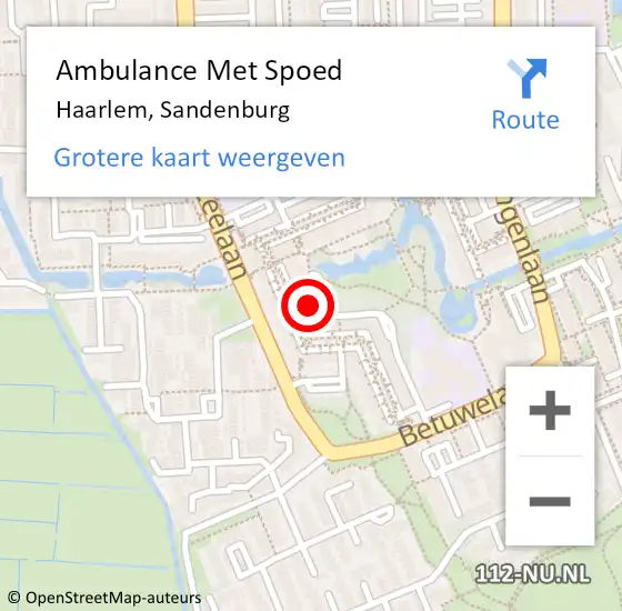 Locatie op kaart van de 112 melding: Ambulance Met Spoed Naar Haarlem, Sandenburg op 10 januari 2024 18:41
