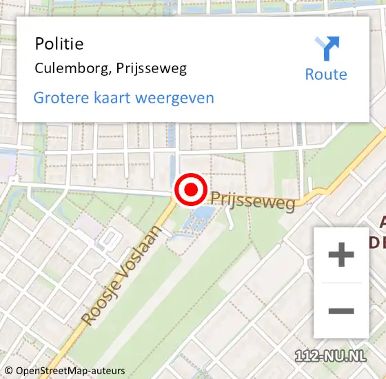 Locatie op kaart van de 112 melding: Politie Culemborg, Prijsseweg op 10 januari 2024 19:59