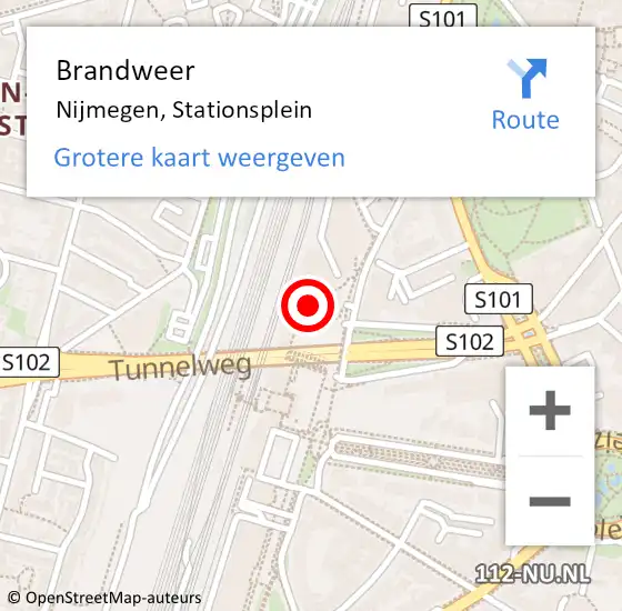 Locatie op kaart van de 112 melding: Brandweer Nijmegen, Stationsplein op 10 januari 2024 21:45