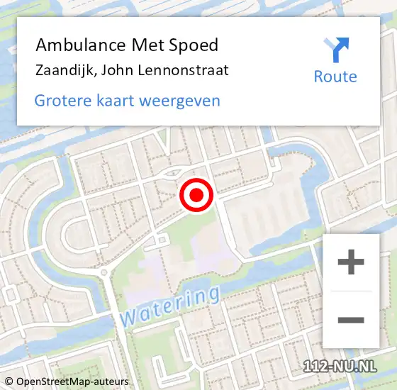 Locatie op kaart van de 112 melding: Ambulance Met Spoed Naar Zaandijk, John Lennonstraat op 10 januari 2024 22:13