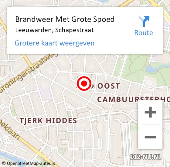 Locatie op kaart van de 112 melding: Brandweer Met Grote Spoed Naar Leeuwarden, Schapestraat op 11 januari 2024 00:37