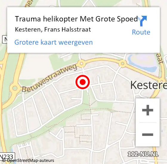 Locatie op kaart van de 112 melding: Trauma helikopter Met Grote Spoed Naar Kesteren, Frans Halsstraat op 11 januari 2024 01:05
