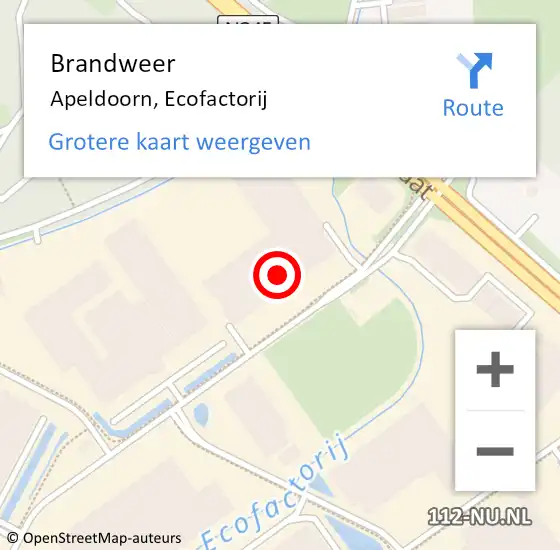 Locatie op kaart van de 112 melding: Brandweer Apeldoorn, Ecofactorij op 11 januari 2024 01:59