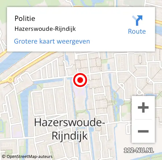 Locatie op kaart van de 112 melding: Politie Hazerswoude-Rijndijk op 11 januari 2024 06:16