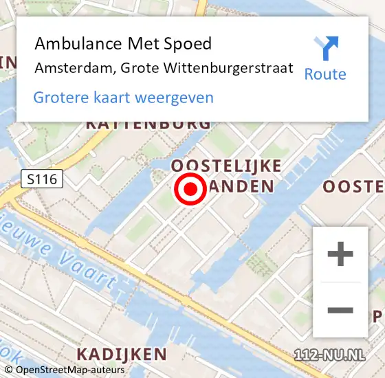 Locatie op kaart van de 112 melding: Ambulance Met Spoed Naar Amsterdam, Grote Wittenburgerstraat op 11 januari 2024 07:22
