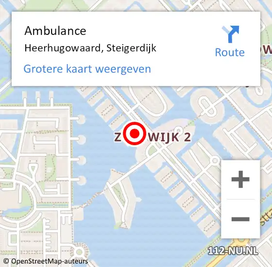 Locatie op kaart van de 112 melding: Ambulance Heerhugowaard, Steigerdijk op 11 januari 2024 07:34