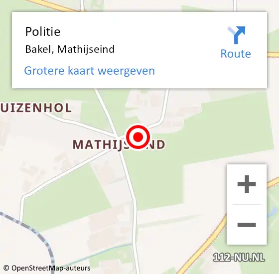 Locatie op kaart van de 112 melding: Politie Bakel, Mathijseind op 11 januari 2024 07:40